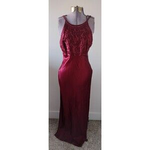 Vtg Blondie and Me Evening Dress Maxi High Neck y2k Halter Burgundy Satin 2,4